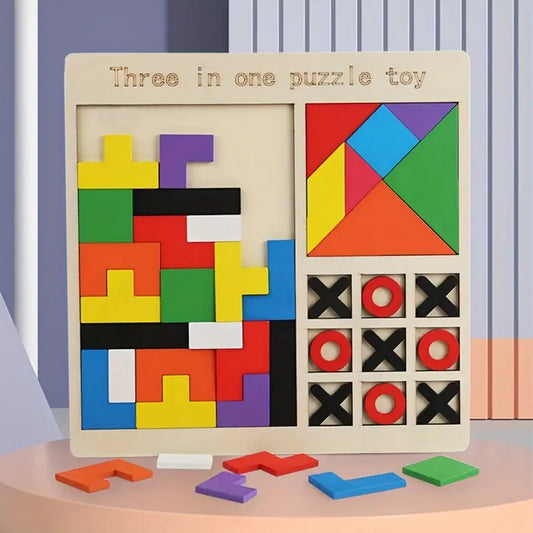 3 in 1 Tetris puzzle,Tangram,Tic-Tac-Toe